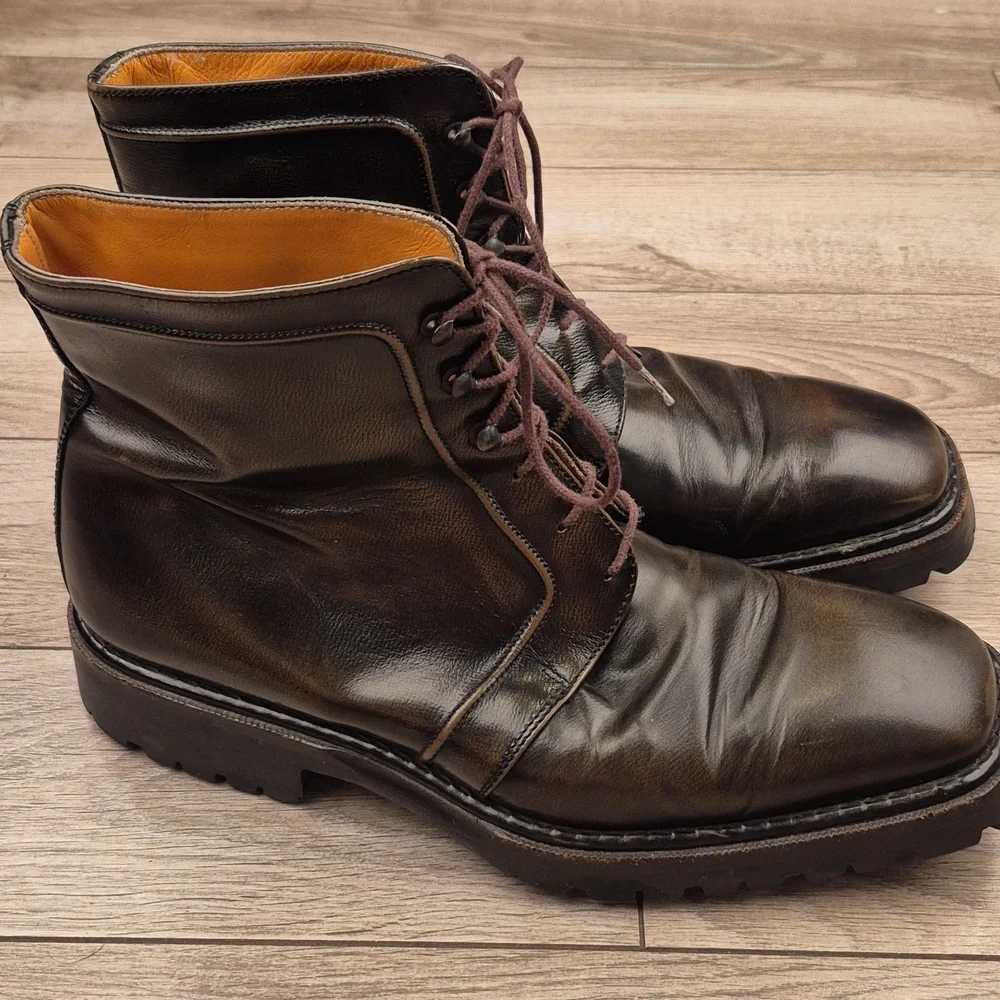 BALLY Italy Campos Dark Brown‎ Leather Designer Mens Sz 9 E Combat Lace Up Boots